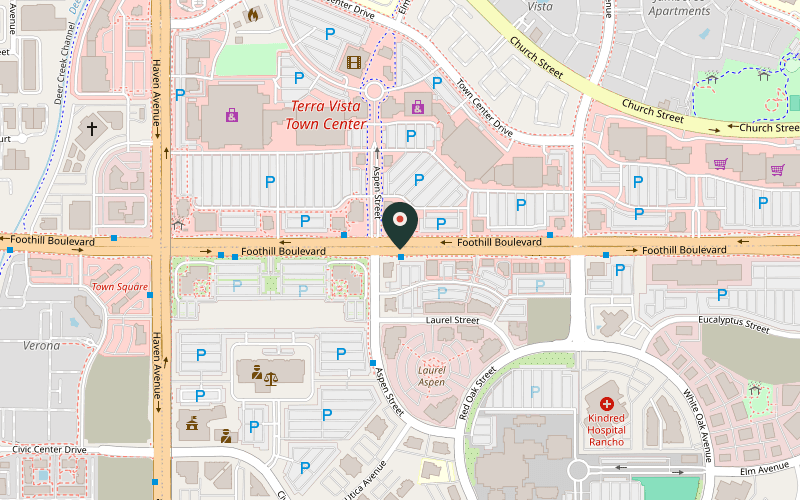 Map showing the location of Shrimp Factory in Rancho Cucamonga, California