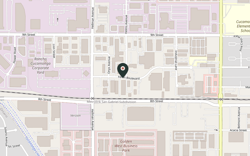 Map showing the location of Solorio Brewing Company at 9395 Feron Blvd, Rancho Cucamonga