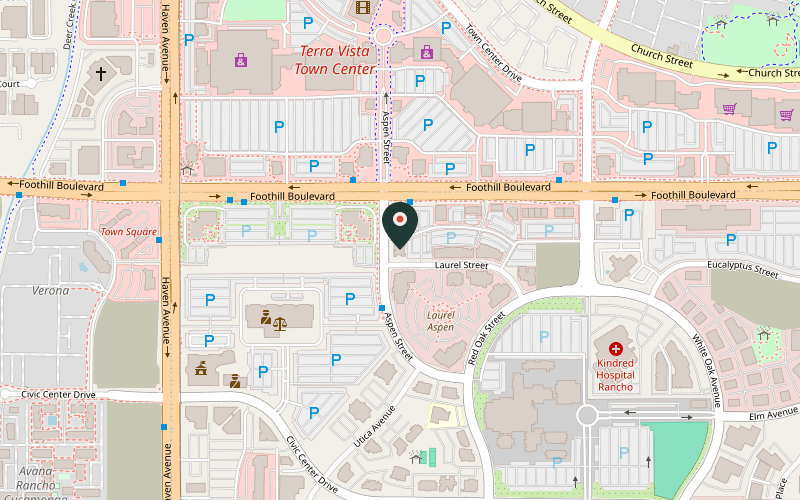 Map showing the location of Sushi Martini in Rancho Cucamonga, California