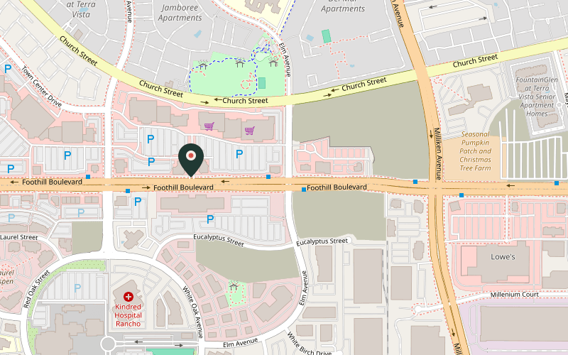 Map showing the location of Sushi One Spot in Rancho Cucamonga, California