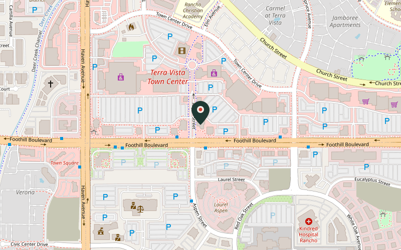 Map showing the location of Tasty Goody Chinese Fast Food in Rancho Cucamonga, California