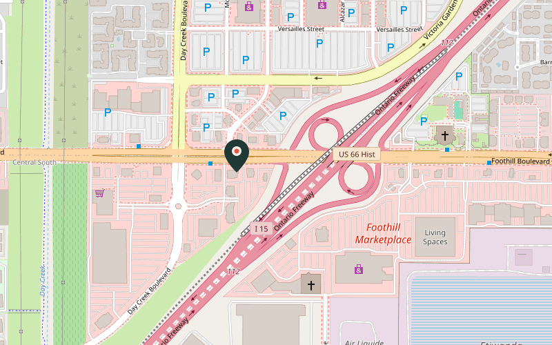 Map showing the location of Texas de Brazil in Rancho Cucamonga, California