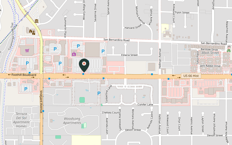 Map showing the location of Thai T in Rancho Cucamonga, California