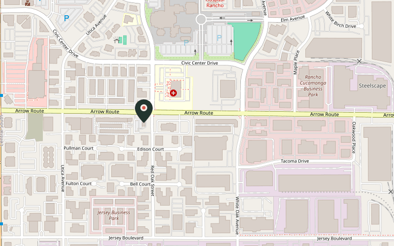 Map showing the location of The Hitch Burger Grill in Rancho Cucamonga, California
