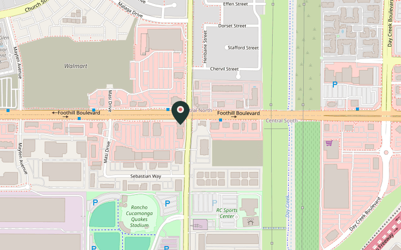 Map showing the location of The Meltdown in Rancho Cucamonga, California