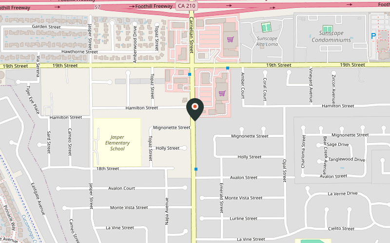 Map showing the location of The Original Hills Kitchen in Rancho Cucamonga, California