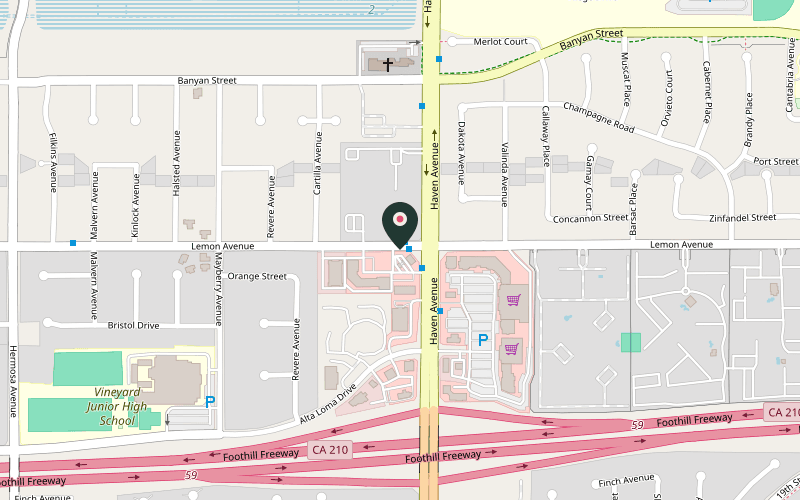 Map showing the location of Tio's Mexican Food in Rancho Cucamonga, California