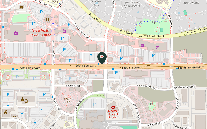 Map showing the location of Wagyu Factory in Rancho Cucamonga, California